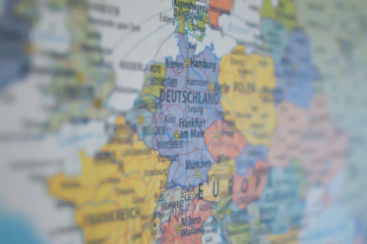 services-01 Close-up view of Germany on a colorful world map showing major cities.
